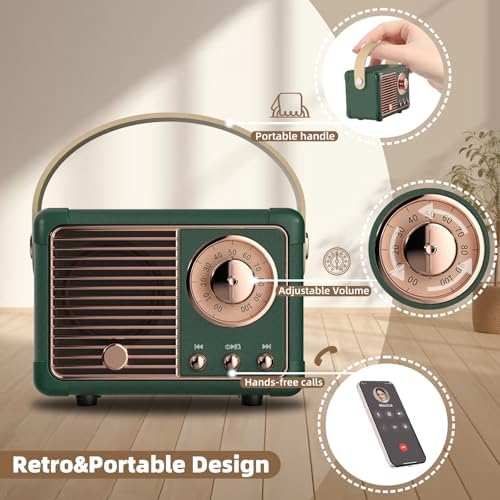Retro Bluetooth Speaker Vintage Decor Mini Portable Wireless Speaker Green - Image 4