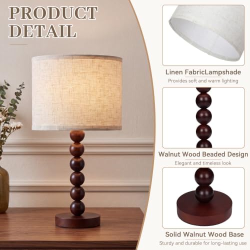 2 Pack 20.5" Rustic Table Lamps, Farmhouse Nightstand Lamp with Walnut Wood Grain Resin Base & Linen Shade, Small Bedside Lamp for Bedroom, Living Room Apartment Décor, Bulbs Not Included - Image 4