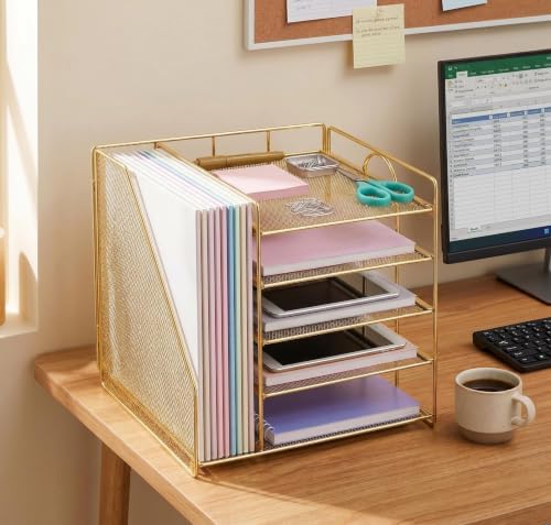 OPNICE Desk Organizer, 5-Tier Paper Organizer Letter Tray, Gold - Image 7