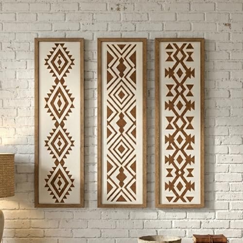 X DELUXE Minimalist Aztec Wood Wall Decor Set of 3 Geometric Scandinavian Boho Hanging Panels for Living Room Bedroom Hallway Office Modern Tribal MDF Wall Art Vertical Decorative Interior Accent by Unknown