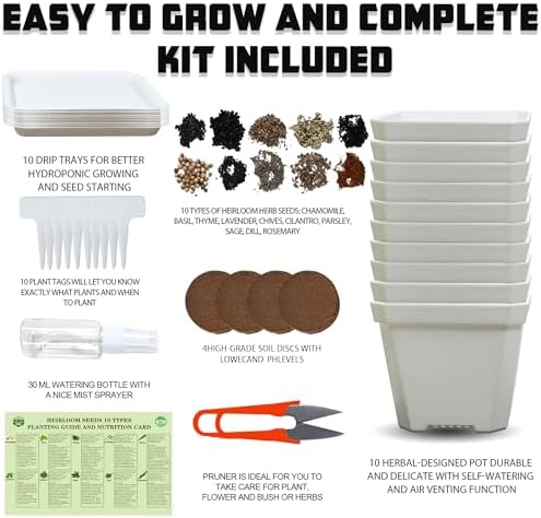 Meekear 10 Herb Seeds Garden Starter Grow Kit with White Pots, Markers, Nutritional Soil, Watering, Herb Clipper, Complete Indoor Potted Plant Growing Set for Kitchen DIY - Image 2