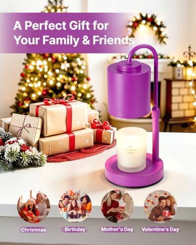 CASTLELIFE Dimmable Candle Warmer Lamp with Timer, Height Adjustable Candle Warmer for Jar Candles, Electric Wax Melt Warmer for Home Decor House Warming Gifts, Birthday Gifts for Women,Purple - Image 7