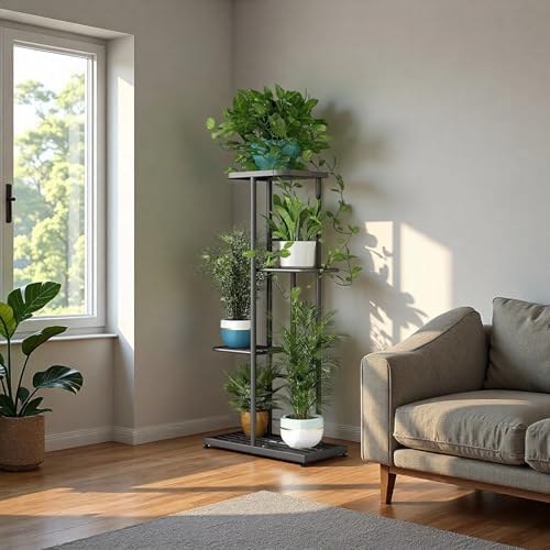 LINZINAR 4 Tier Plant Stand Indoor Outdoor Metal Flower Pot Display Shelf - Image 2