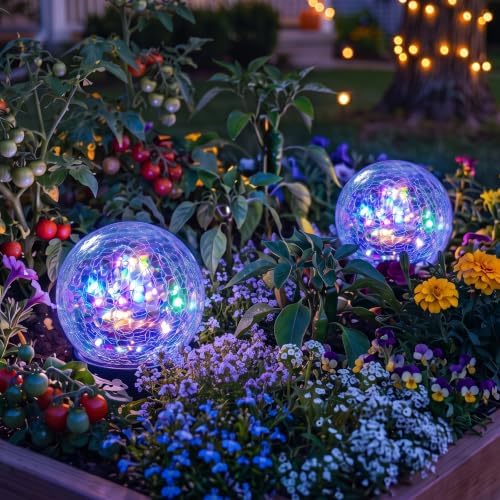 2 Pack 3.94" Multicolor Solar Powered Cracked Glass Ball Lights by GVSHINE