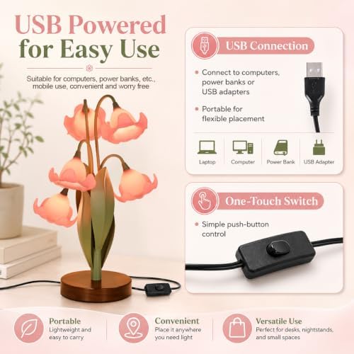 Flower Table Lamp for Bedroom, LED Cute Reading Light - Image 5