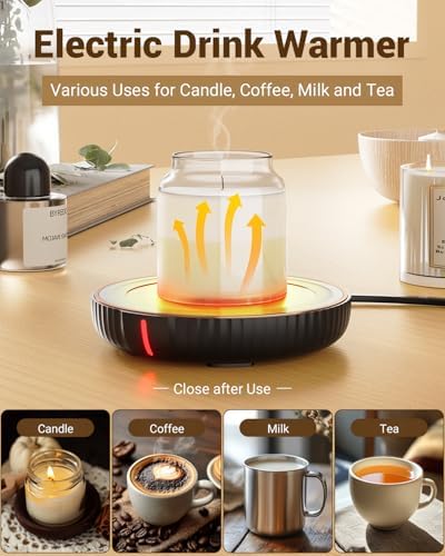 HouseGem Large Candle Warmer Plate - Coffee Cup Mug Warmer for Desk, Candle Melter, Electric Mug Heater for Beverages, Milk & Tea, Coffee Accessories Ideal Gifts Keep Cup Warm (Black) - Image 2