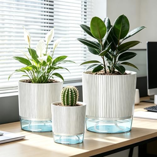 Self Watering Planters Set of 3, 4/5.5/6.3 Inch Plastic Indoor Flower Pot - Image 6