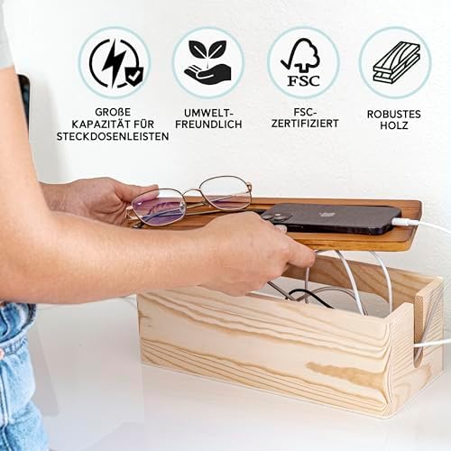 NATURE SUPPLIES Set of Two Natural Wood Cable Management Box, Large and Medium Cord Organizer to Hide Wires and Power Strips for TV, Desk, Computer, Router, Cable Storage and Cord Organization - Image 2