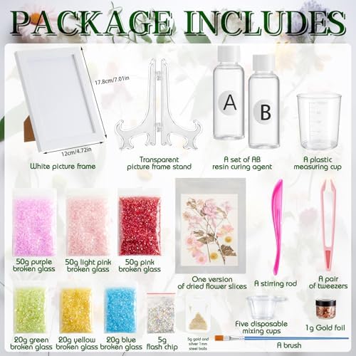 Novabright DIY Dried Flower Crushed Glass Art Kit for Adults Beginners, Sea Glass Mosaic Resin Craft Set for Home Decor, Wedding Gifts Handmade Boho Home Bedroom Office Bookshelf Table Decoration - Image 2