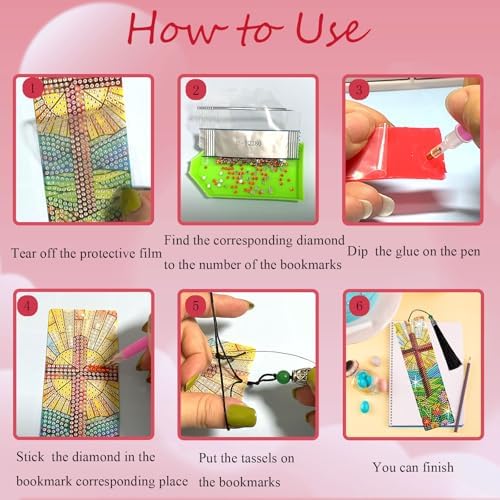 8PCS Diamond Painting Art Bookmarks,Cute Acrylic Bookmarks Crafts Kits Gifts with Pendants for Adult Women Book Lovers (cross2) - Image 5