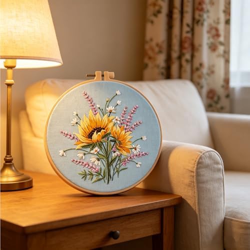 Silentsea Embroidery Kit – Sunny Sunflowers with Delicate Purple and White Floral Accents, Perfect for Beginners and Craft Lovers - Image 7
