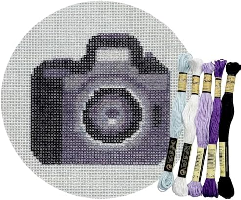 Howie's Needlepoint Needlepoint Kits, 18CT Printed Embroidery Pattern Starter Kits, Stamped Patterns Canvas Kits(Digital Single-Lens Camera,5x5inch) by HowiesNeedlepoint