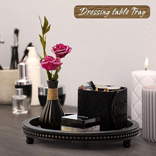 KULEDM Wooden Tray Decor, Small Beaded Coffee Table Tray Decor, Black Round Decorative Tray for Coffee Table, Dining Room Table Entryway and Living Room Table - Image 4