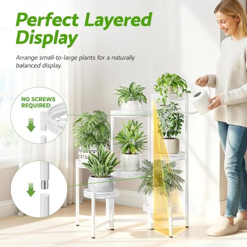 7 Tier Plant Stand Indoor Outdoor, Corner Tiered Plant Stands, Planter Display Rack for Multiple Plants, Wrought Iron Flower Stand, Folding Tall Plant Rack Shelf for House Patio Garden - WhiteWave - Image 6