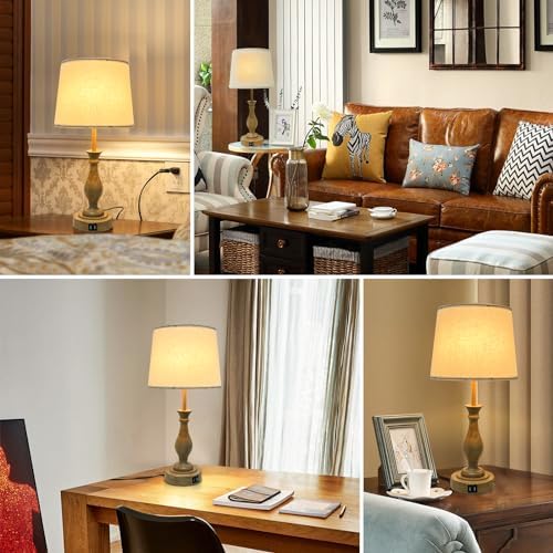 LALISU Farmhouse Table Lamp Touch Control 3-Way Dimmable Table Lamp, Modern Nightstand Lamp with 2 USB Port Bedside Desk Lamp with Fabric Shade for Living Room (Pack 1-Beige Shade & Touch) - Image 6