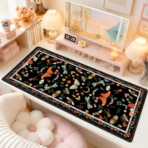 Vintage Butterfly & Botanical Desk Pad, Cottagecore Aesthetic Mouse Pad for Cozy Desk Setup, Decorative Desk Cover for Home Office (Black) - Image 2