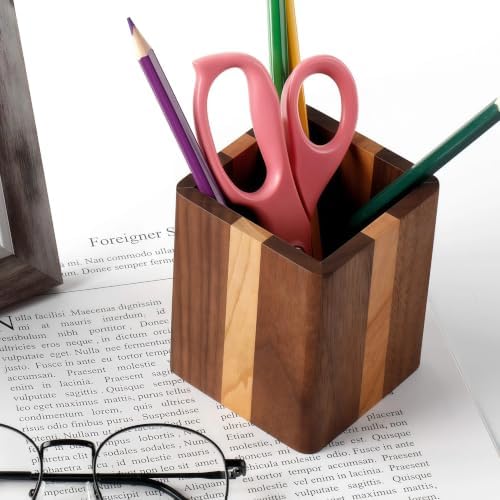 Walnut Pencil Holder Wood Pen Holder For Desk Pen Cup Organizer Ofiice Pencil Stand Simple(Cherry center walnut side) - Image 4