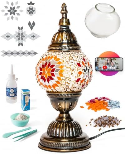KRAFTSTORIES Turkish Mosaic Lamp Kit DIY Glass Decorative Table Bedside Night Light Tabletop for Living Room Bedroom | Make Your Own Lamp | Antique Bronze Base (Sunset) by Kraftstories