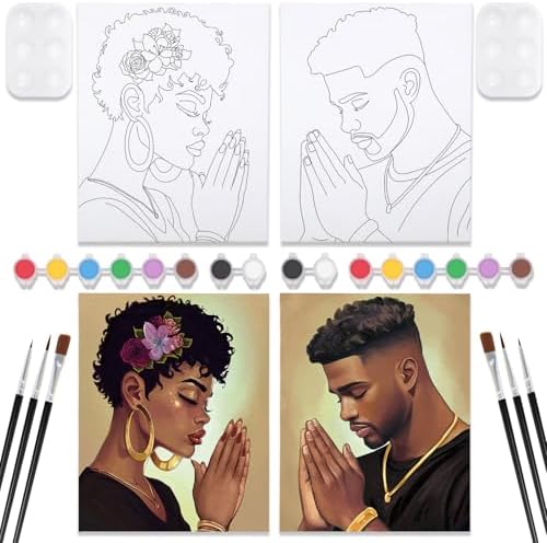 VOCHIC Sip and Paint Kits for Adults Date Night Painting Kit Couples Party Pre Drawn Canvas 2 Pack Pray Couple 8 x10 in by VOCHIC