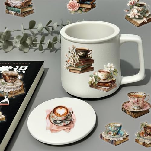 50 PCS Vintage Coffee Book Stickers for Scrapbooking Journaling Junk Journal Supplies -Retro Reading Sticker Waterproof Transparent PET Aesthetic Decals for Resin Crafts Decorative Art Crafts (Read) - Image 7
