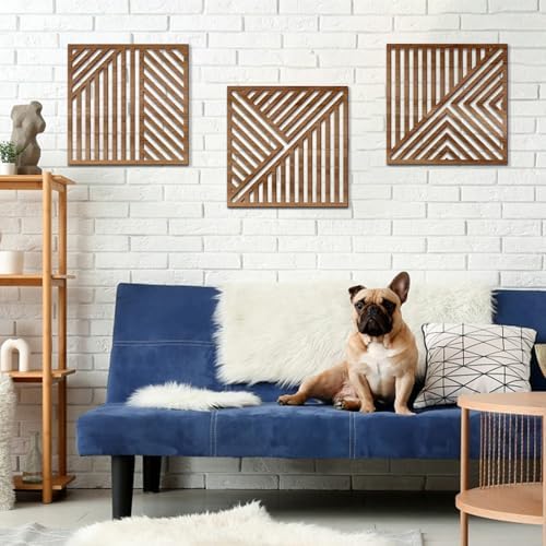 Bnesi 3 Piece Abstract Geometric Wood Wall Art Decor Modern Boho Minimalist Slatted Design Wall Sculpture Art Decor for Living Room Bedroom Home Bathroom (Classic, Medium) - Image 2