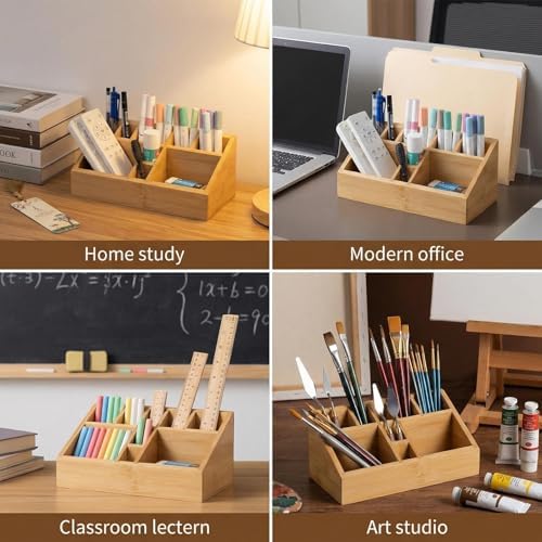 2 Pack Small Bamboo Art Supply Organizer Pen Holder - Image 5