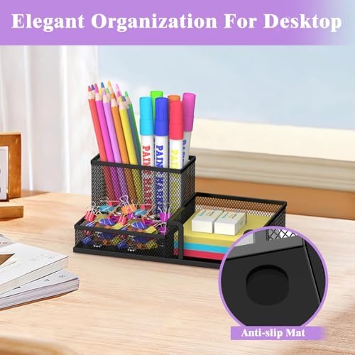 SUPEASY Pen Holder Desk Organizer, 2Pack Office Supplies Pencil Holder with 3 Compartments, Desk Accessories and Workspace Organizers for Home School Classroom, Black - Image 4