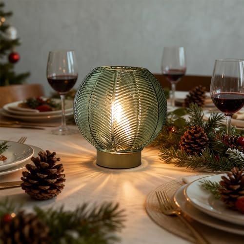 LUSHARBOR Battery Operated Decorative Glass Table Lamp with Timer Green - Image 3
