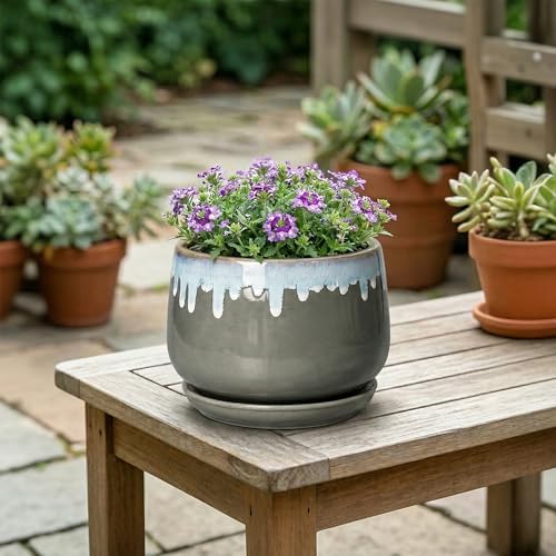 Ceramic Pots for Plants 6 Inch, Indoor Plant Pots, Grey-Blue - Image 4