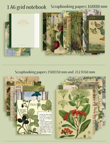 Toshine Vintage Botanical Scrapbooking Kit,Aesthetic Journal Kit Stationery, A6 Grid Notebook Journals Gift - Image 6