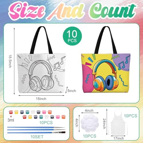 Locmeo 10 Set Paint and Sip Canvas Bags Pre Drawn Kit,Disco - Image 2