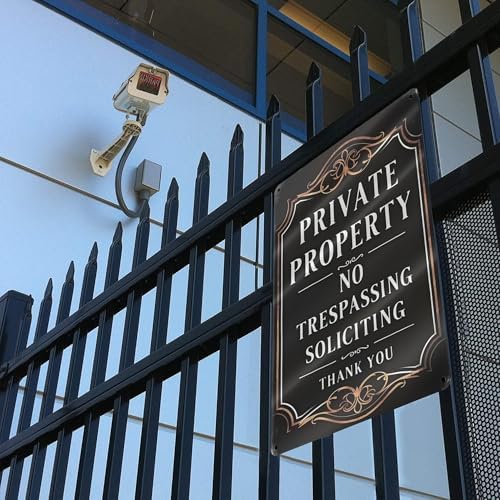 Vintage-Style "Private Property - No Trespassing Soliciting" Sign - Black With Ornate Golden Borders 8x12 Inch - Image 5