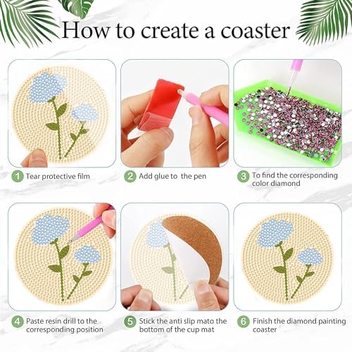 DOTSOPS 8 Pcs Flowers Diamond Art Coasters for Adults with Holder 4 in - Image 3