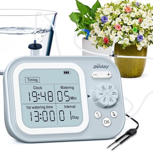 Automatic Plant Waterer Indoor Self Watering System for 15 Potted Plants, Auto Drip Irrigation Kit Programmable Water Timer with Smart Humidity Detection, Blue by Beday