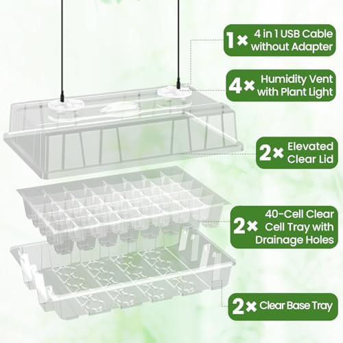 Bonviee Seed Starter Trays with Grow Lights, 80 Cells, 2 Pack - Image 2