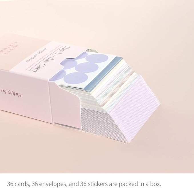 Monolike Day-by-day Card, Happy birthday - Mix 36 Mini Single cards, 36 envelopes, 36 stickers Package