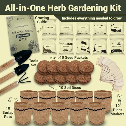 10 Herb Garden Planter Indoor Kit, 44pcs Complete Kitchen Herb Starter Set Including Burlap Pots, Markers, Soil Discs, Gardening Tools, Unique Easter/Birthday/Christmas Gift Ideas for Women, Mom - Image 3