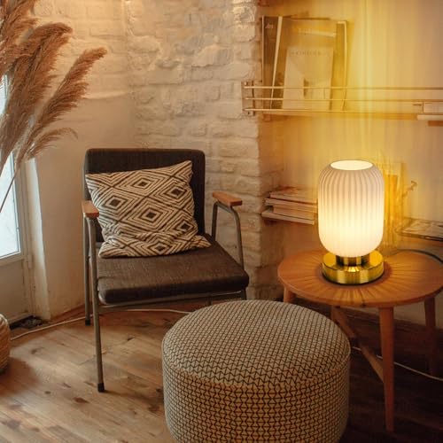 Mid Century Modern Table Lamp with Milk White Ribbed Glass Shade,Touch Control & 3 Way Dimmable, Small Gold, Vintage Bedside Lamp for Bedroom, Living Room,Office (Bulb Included) - Image 5