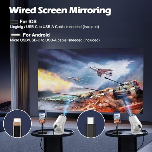 Wireless Mini Projector with WIFI 6 and Bluetooth, 4K 1080P Support Portable Projector 180° Rotatable. 17"-130" Screen Video Projector. Compatible for Smartphone, Laptop, PC(Q5 mate) - Image 5