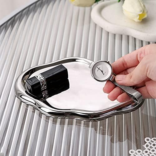 Ceramic Jewelry Tray, Irregular Cloud Shape Ceramic Plate Modern Stylish Storage Tray for Women, Room Decor Aesthetic (Silver Oval) - Image 4