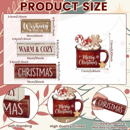 Moucuny 4 Pcs Christmas Coffee Table Decor for Home Kitchen, Wooden Cocoa - Image 3