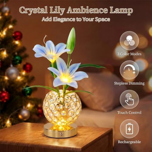 Stargazer Lily Crystal Table Lamp, Rechargeable Touch Flowers Lamp - Image 2