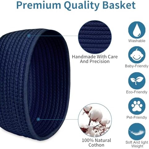 ABenkle 【2 Pack】 Small Woven Baskets, Tiny Oval Shallow Storage Baskets, Mini Cotton Rope Empty Decorative Basket, Boho Little Organizer Bins for Bathroom, Cat Dog Toy Gifts Basket - Image 3