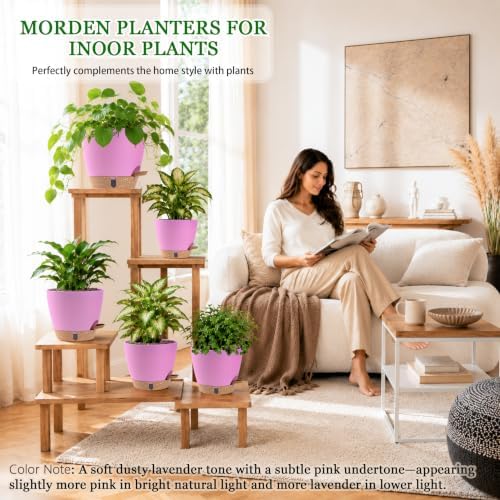 Self Watering Pots for Inoor Ourdoor Plants 8/7/6.5/6/5 Inch, 5 Pack - Image 5