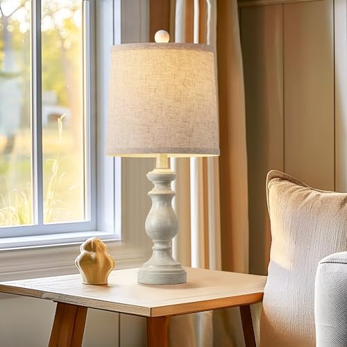 PARTPHONER Traditional Table Lamp Set of 2, Rustic Farmhouse Table Lamps for Living Room Bedroom, 22" Bedside Desk Lamps Vintage Nightstand Lamps with Linen Shades, Antique White - Image 5