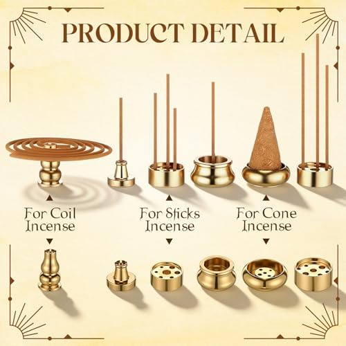 Cinnvoice 6 Pcs Brass Incense Holder Copper Incense Stick Holder 9-Hole Multi-Hole Mini Cone Gourd Burner Accessories for Stick, Tower, Coil, Meditation Room, Home Decor, 6 Styles - Image 3