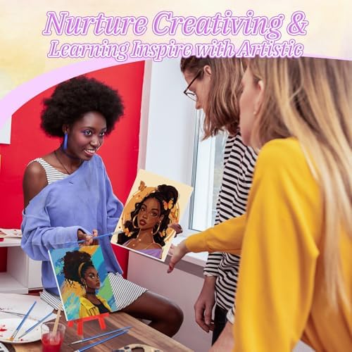 Blosssound 10 Set Pre Printed Canvas Pre Drawn Canvas Painting with Easel Kits 5" x 7" Outline Painting Panels for Beginners, DIY Craft Project, Home Decors(Black Women) - Image 5