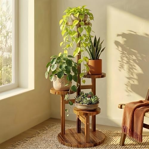 Bamworld Plant Stand Indoor Wood Plant Shelf 4 Tier Brown by Bamworld