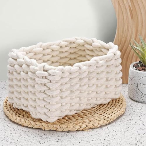 Woven Cotton Rope Storage Basket,Mini Woven Rope Storage,Generic Cotton Rop-e Small Rectangle Storag-e Basket | Natural Wove-n Desktop Organizer for Cupboard, Nursery Decor (gray) - Image 6