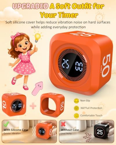 Pomodoro Timer Cube with Silicone Case 5/10/25/50 min, Vibrate&Sound Alarm - Image 2